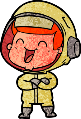 Bir insan tarafından çizilmiş mutlu astronot çizgi filmi.