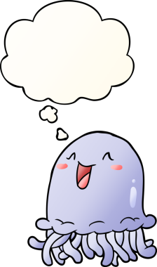 Düşünce baloncuklu çizgi film denizanası, bir insan tarafından çizilmiş yumuşak eğimli bir şekil.