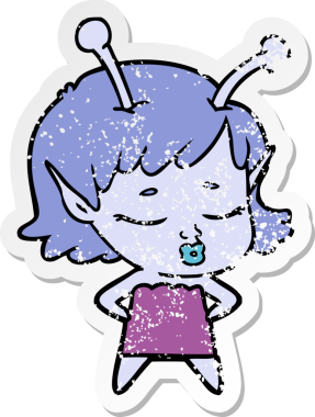 Bir insan tarafından çizilmiş sevimli bir uzaylı kız çizgi filminin sıkıntılı çıkartması.