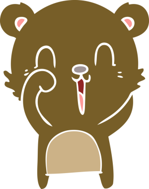 Bir insan tarafından çizilmiş mutlu düz renkli çizgi film ayısı.