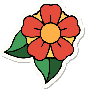 Bir insan tarafından çizilmiş geleneksel bir çiçek stiliyle dövme çıkartması.