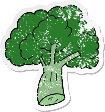 Bir insan tarafından çizilmiş karikatür brokolisinin sıkıntılı çıkartması.