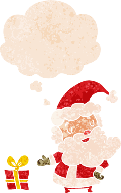 Düşünce baloncuklu çizgi film Noel Baba grunge sıkıntılı retro dokuma tarzı bir insan tarafından çizilmiş