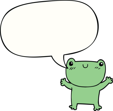 bir insan tarafından çizilmiş konuşma balonlu bir kurbağa.