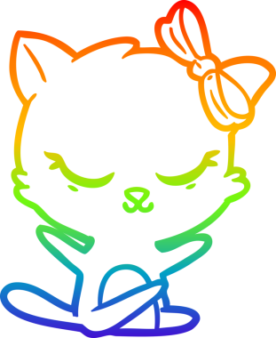 Gökkuşağı gradyan çizimi. Bir insan tarafından çizilmiş şirin bir çizgi film kedisi.