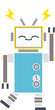 Bir insan tarafından çizilmiş düz renkli bir robot karikatürü