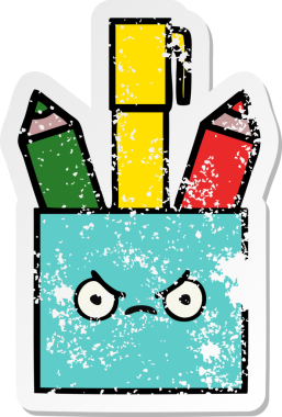 Bir insan tarafından çizilmiş sevimli bir kalem tenceresinin sıkıntılı çıkartması.