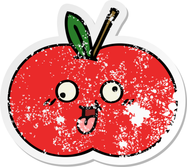 Bir insan tarafından çizilmiş kırmızı elma çizgi filminin sıkıntılı çıkartması.