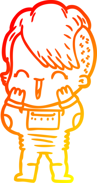 Bir insan tarafından çizilmiş uzay elbisesi giyen mutlu bir hipster kızın çizgi çizimi.