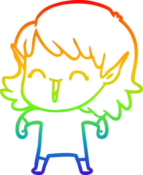 Gökkuşağı gradyan çizgi çizimi bir insan tarafından çizilmiş bir elf kızı