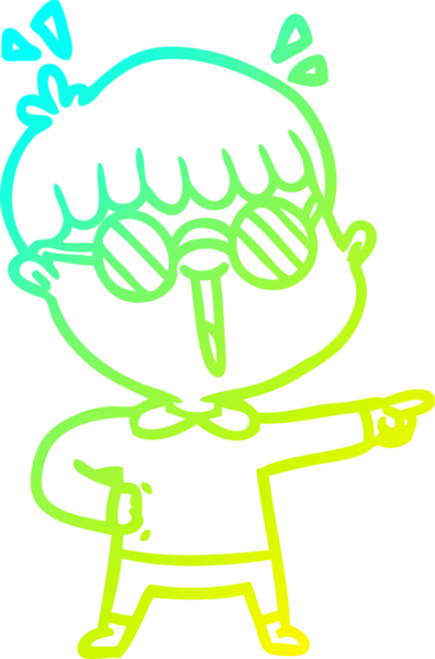 Bir insan tarafından çizilmiş gözlük takan çizgi film çocuğu çizimi.