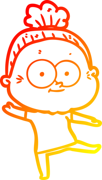 Bir insan tarafından çizilmiş mutlu, yaşlı bir kadının sıcak çizgi çizimi.