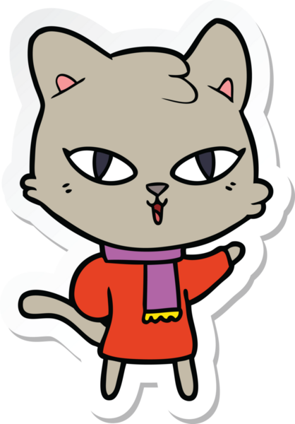 Bir insan tarafından çizilmiş çizgi film kedisinin çıkartması.