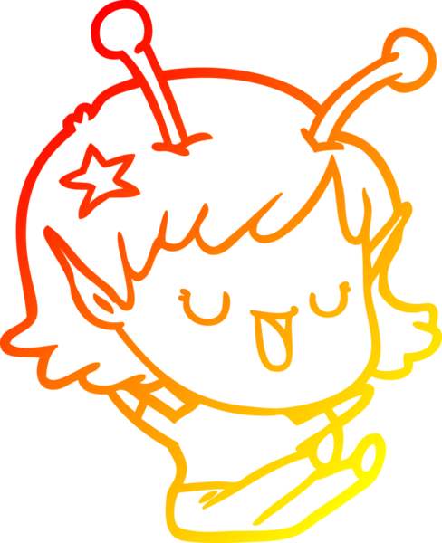 Bir insan tarafından çizilmiş mutlu bir uzaylı kız çizgi filminin çizimi.