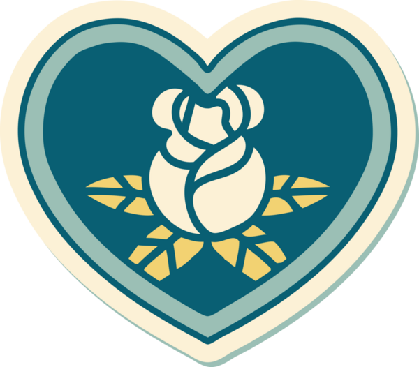 Geleneksel kalp stili dövme çıkartması ve bir insan tarafından çizilmiş çiçekler.