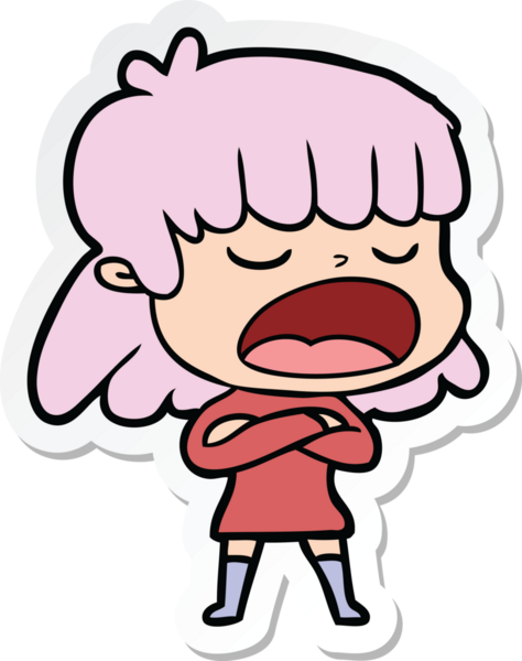 Bir insan tarafından çizilmiş yüksek sesle konuşan bir karikatür kadının çıkartması.