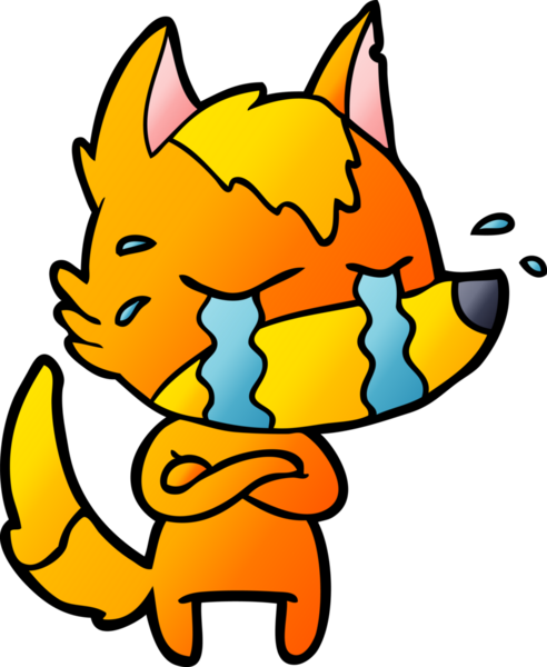 Bir insan tarafından çizilmiş üzgün küçük tilki çizgi film karakteri.