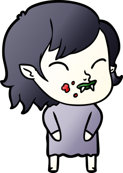 Bir insan tarafından çizilmiş yanağında kan olan vampir kız çizgi filmi.