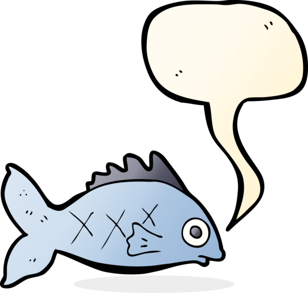 Bir insan tarafından çizilmiş konuşma balonlu çizgi film balığı.