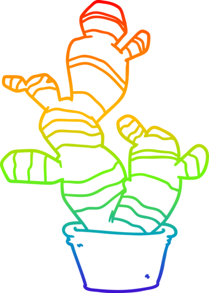 Bir insan tarafından çizilmiş bir kaktüsün gökkuşağı gradyanı çizimi