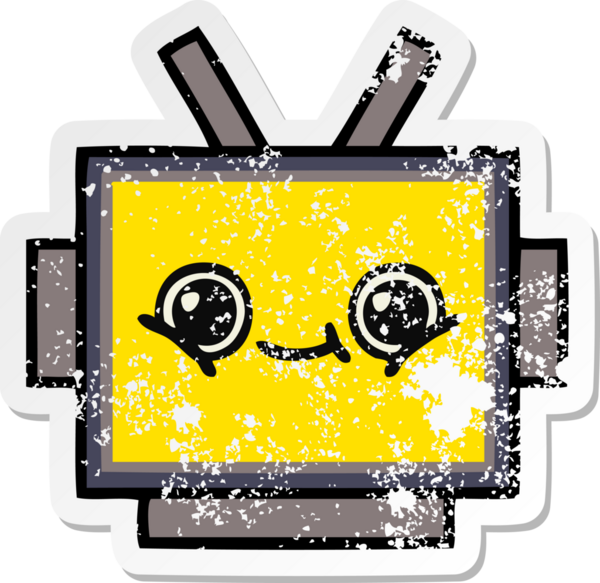 Bir insan tarafından çizilmiş sevimli robot kafasının sıkıntılı çıkartması.