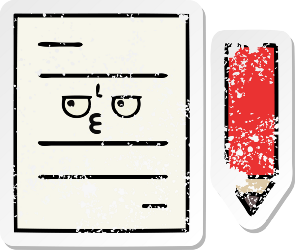 Bir insan tarafından çizilmiş şirin bir çizgi film test kağıdının sıkıntılı çıkartması.