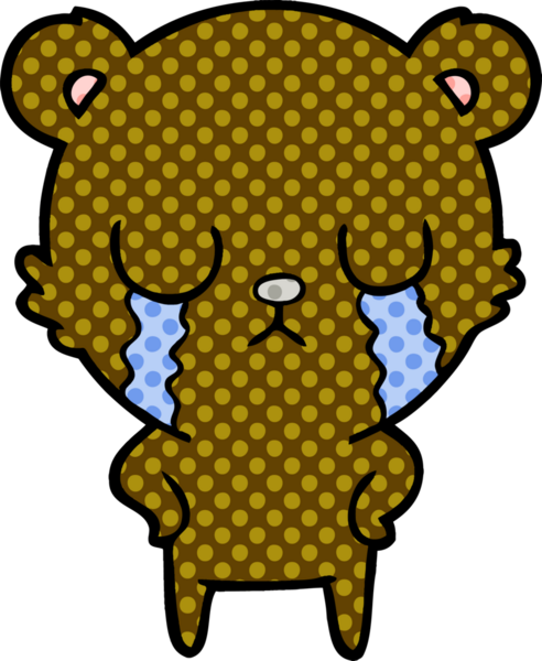 Bir insan tarafından çizilmiş ağlayan çizgi film ayısı.