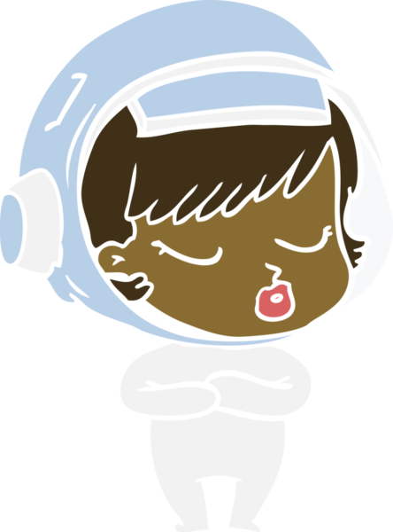 Düz renkli çizgi film. Bir insan tarafından çizilmiş güzel astronot kız.