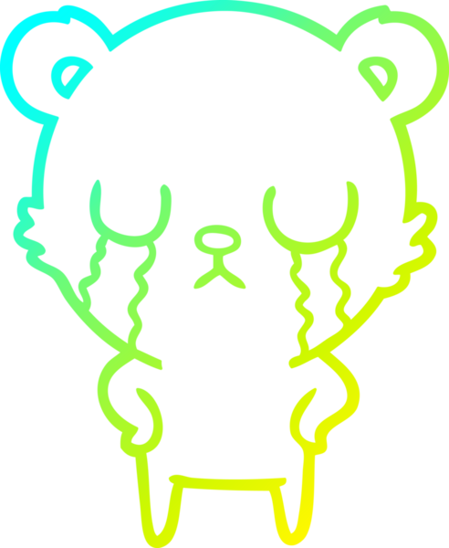 Bir insan tarafından çizilmiş ağlayan çizgi film ayısının soğuk gradyan çizgisi.