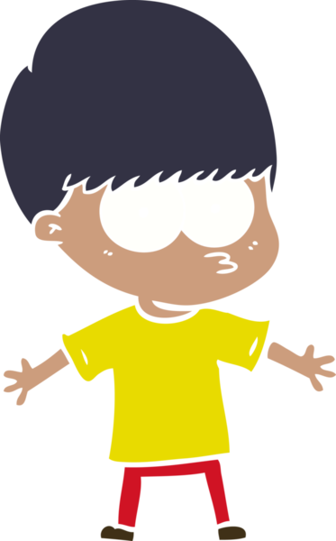 Bir insan tarafından çizilmiş düz renkli çizgi film çocuğu.