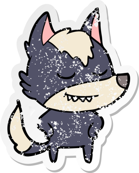 Bir insan tarafından çizilmiş dost canlısı bir kurdun sıkıntılı çıkartması.