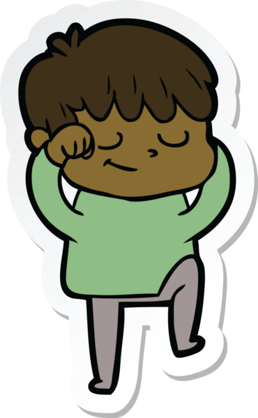 Bir insan tarafından çizilmiş mutlu bir çocuğun çıkartması.