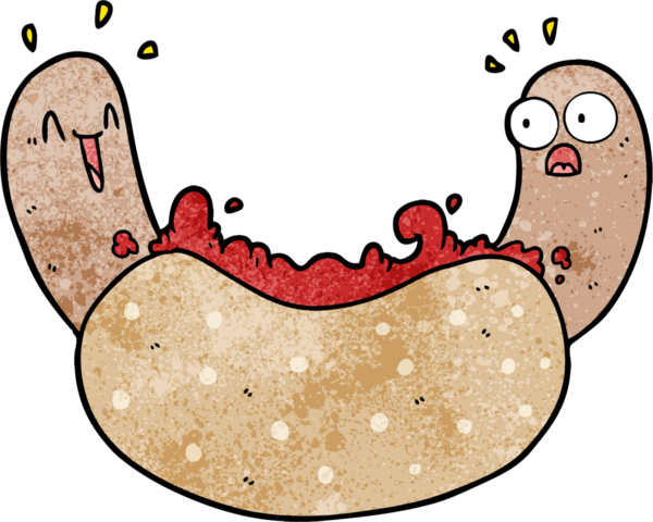 Bir insan tarafından çizilmiş sosisli sandviç.