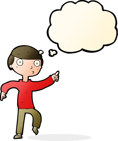 Çizgi filmci çocuk bir insan tarafından çizilmiş düşünce balonuyla işaret ediyor.