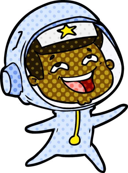 Bir insan tarafından çizilmiş gülen astronot çizgi filmi.