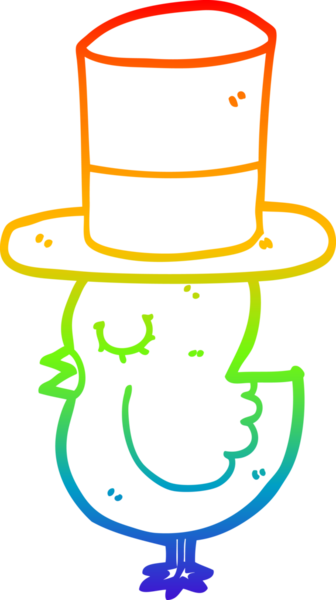 Bir insan tarafından çizilmiş silindir şapkalı çizgi bir kuşun çizimi.