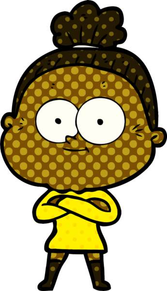 Bir insan tarafından çizilmiş mutlu yaşlı kadın çizgi filmi.