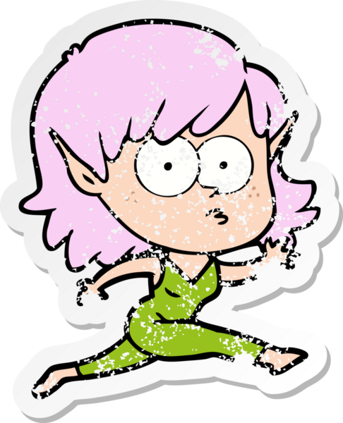 Bir insan tarafından çizilen karikatür elf kızının sıkıntılı çıkartması.