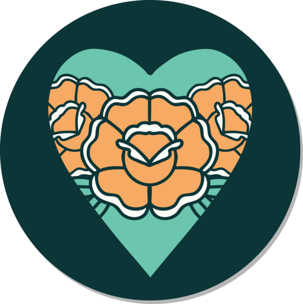 Geleneksel kalp stili dövme çıkartması ve bir insan tarafından çizilmiş çiçekler.