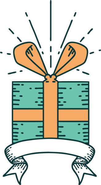 Bir insan tarafından çizilmiş dövme stili Noel hediyeli parşömen.