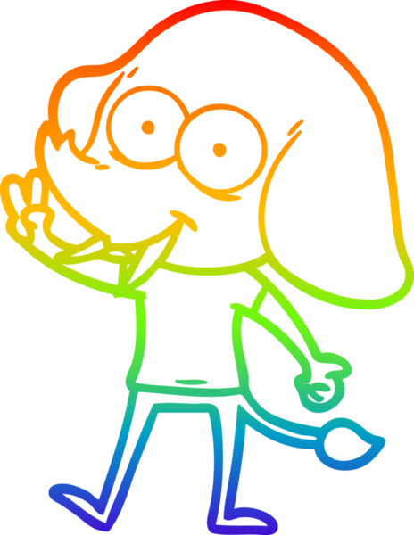 Gökkuşağı gradyanı çizimi bir insan tarafından çizilmiş mutlu bir filin çizimi