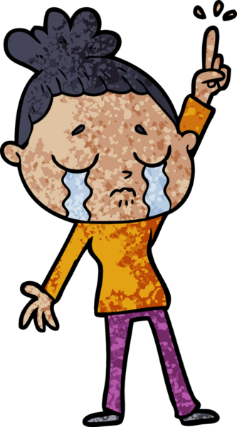 çizgi film ağlayan kadın bir insan tarafından çizilmiş el kaldırıyor.