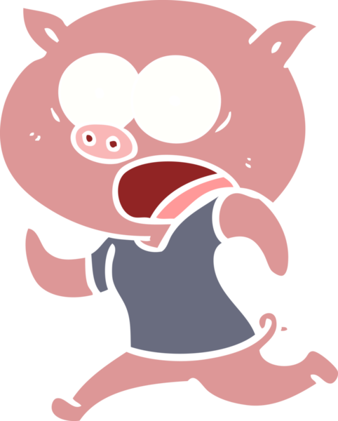 Bir insan tarafından çizilen düz renkli çizgi film domuzu.