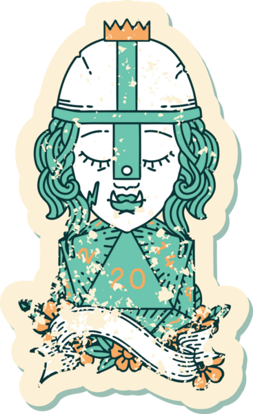 Retro Dövme Tarzı Yarı Ork Dövüşçüsü Bir insan tarafından çizilmiş doğal 20 zar ile