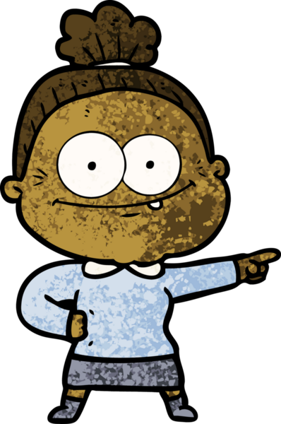 Bir insan tarafından çizilmiş mutlu yaşlı kadın çizgi filmi.