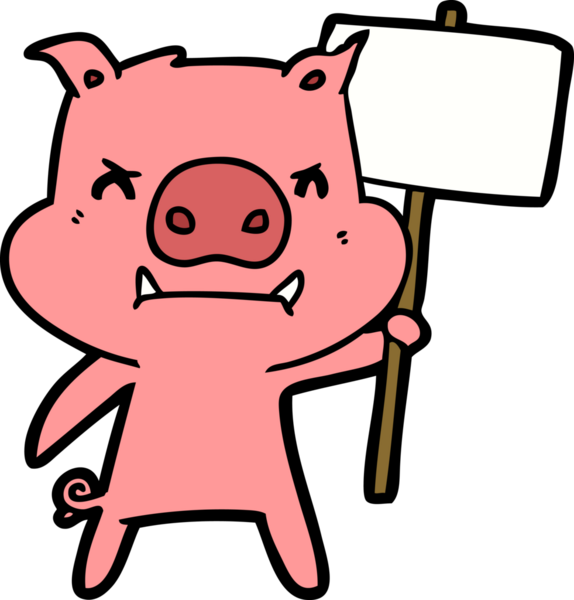 Bir insan tarafından çizilen kızgın çizgi film domuzu protestosu