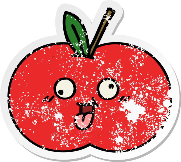 Bir insan tarafından çizilmiş kırmızı elma çizgi filminin sıkıntılı çıkartması.