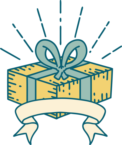 Bir insan tarafından çizilmiş dövme stili Noel hediyeli parşömen.