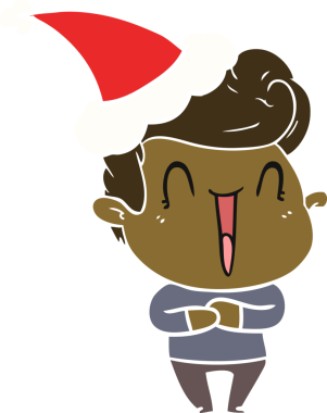 heycanlı adam el çizimi düz renk çizimi bir insan tarafından çizilmiş Noel Baba şapkası