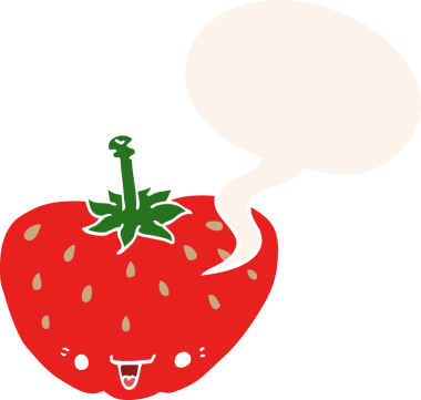 bir insan tarafından çizilmiş retro tarzı konuşma baloncuklu karikatür çileği.